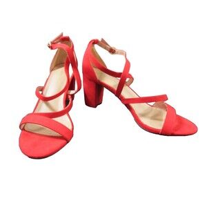 Dream Paris Women’s Suede Red Strappy Block Heels Size 10M Ankle Strap Sandals